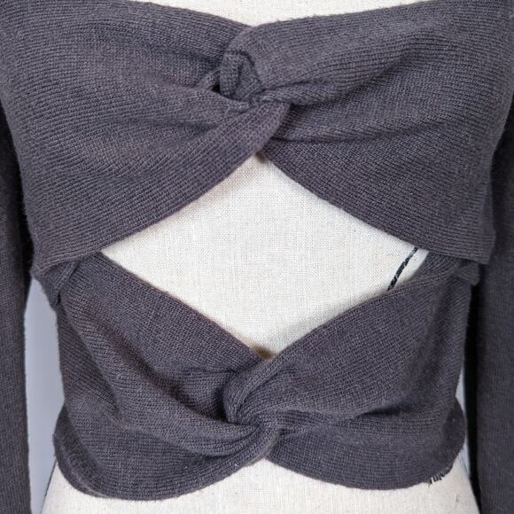 LPA Puff Sleeve Knotted Cropped Sweater Gray Size Small - Picture 11 of 16